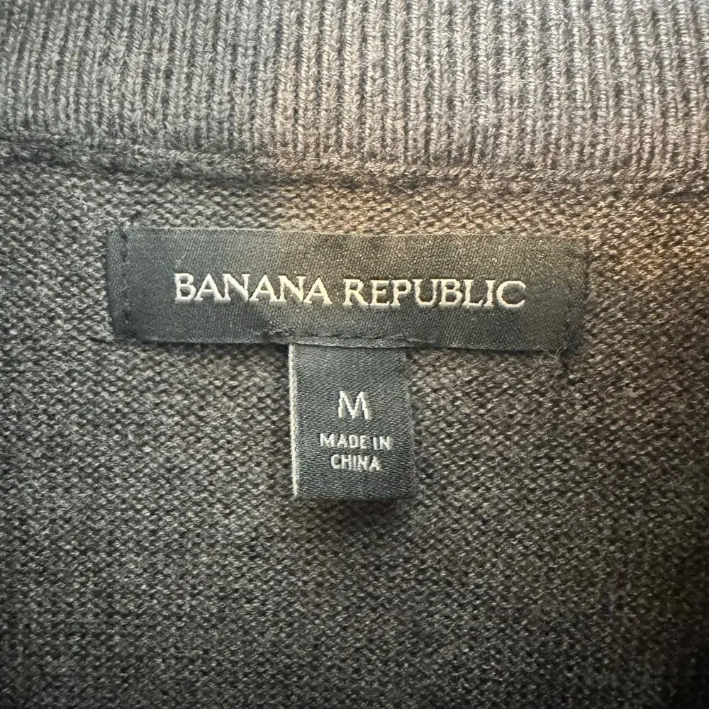Banana Republic Grandpa Cardigan Sweater Mens Full Zip Gray Preppy Academia Mock